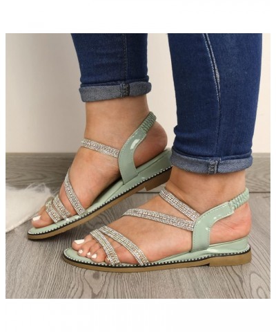 Sandals for Women Dressy Summer Ladies Fashion Summer Thin Strap Rhinestone Elastic Fish Mouth Flat Sandals 7.5 Green $13.40 ...