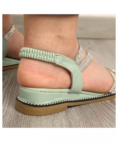 Sandals for Women Dressy Summer Ladies Fashion Summer Thin Strap Rhinestone Elastic Fish Mouth Flat Sandals 7.5 Green $13.40 ...