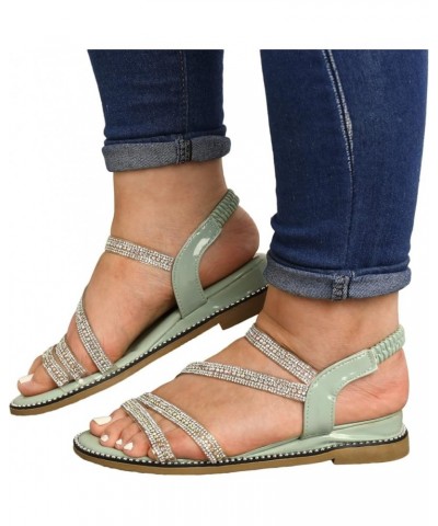 Sandals for Women Dressy Summer Ladies Fashion Summer Thin Strap Rhinestone Elastic Fish Mouth Flat Sandals 7.5 Green $13.40 ...