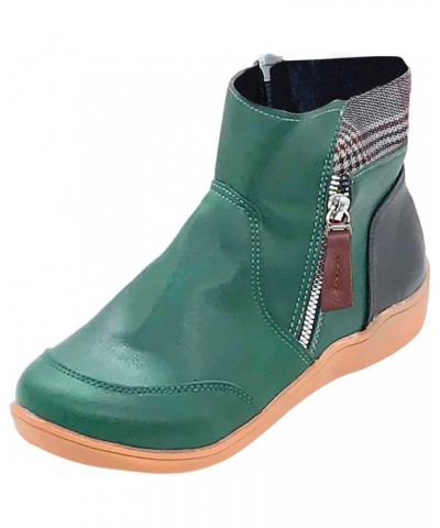 Cowboy Boots Women, Ankle Booties Retro Leather Zip Up Round Toe Snow Booties Solid Flat Soft Sole Cowgirl Boots Green $15.04...