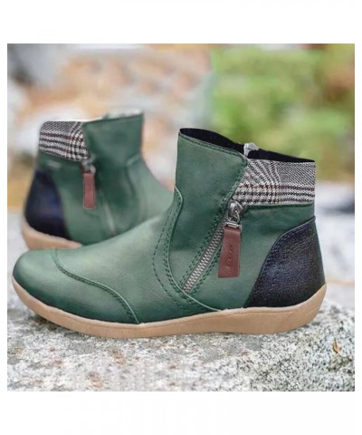 Cowboy Boots Women, Ankle Booties Retro Leather Zip Up Round Toe Snow Booties Solid Flat Soft Sole Cowgirl Boots Green $15.04...