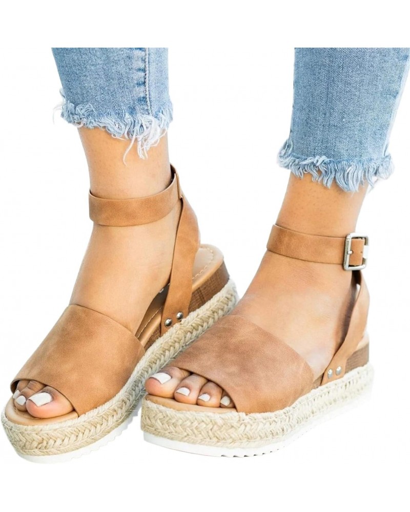 Womens Sandals Wedge Women's Espadrille Wedge Sandals Heels Open Toe Tie Lace Up Wedge Platform Sandals $13.32 Outdoor Shoes