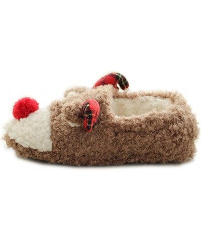 Women's Girl's Fuzzy Curly Fur Indoor Loafer Slippers Cozy Lined With Anti-Skid Rubber,Gift for Ladies Brown $13.44 Slippers