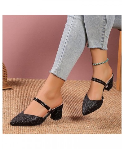 Sandals Women Simple Pointed Heel Thick Heel Two Wear Large Open Toe Closed Toe Wedge Sandals for Women Black $12.48 Sandals