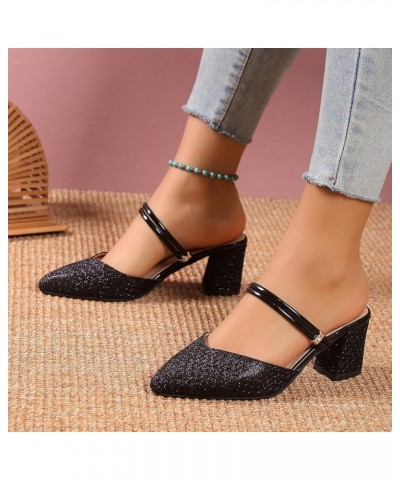 Sandals Women Simple Pointed Heel Thick Heel Two Wear Large Open Toe Closed Toe Wedge Sandals for Women Black $12.48 Sandals