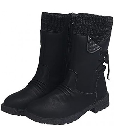 Women's Fashion Slouchy Snow Booties Slip-On Mid Calf Chunky Heel Winter Boots Comfortable Combat Boot with Side Zip Black $1...