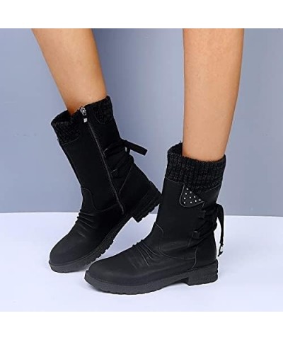 Women's Fashion Slouchy Snow Booties Slip-On Mid Calf Chunky Heel Winter Boots Comfortable Combat Boot with Side Zip Black $1...