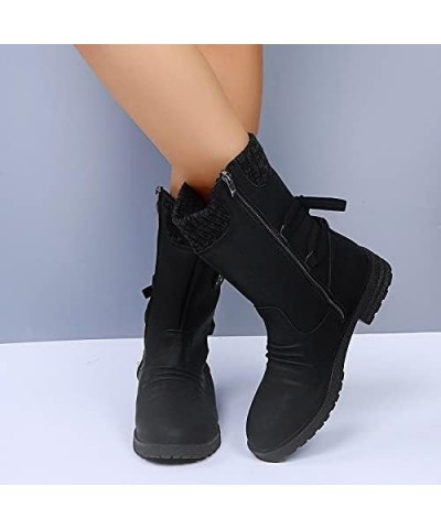 Women's Fashion Slouchy Snow Booties Slip-On Mid Calf Chunky Heel Winter Boots Comfortable Combat Boot with Side Zip Black $1...