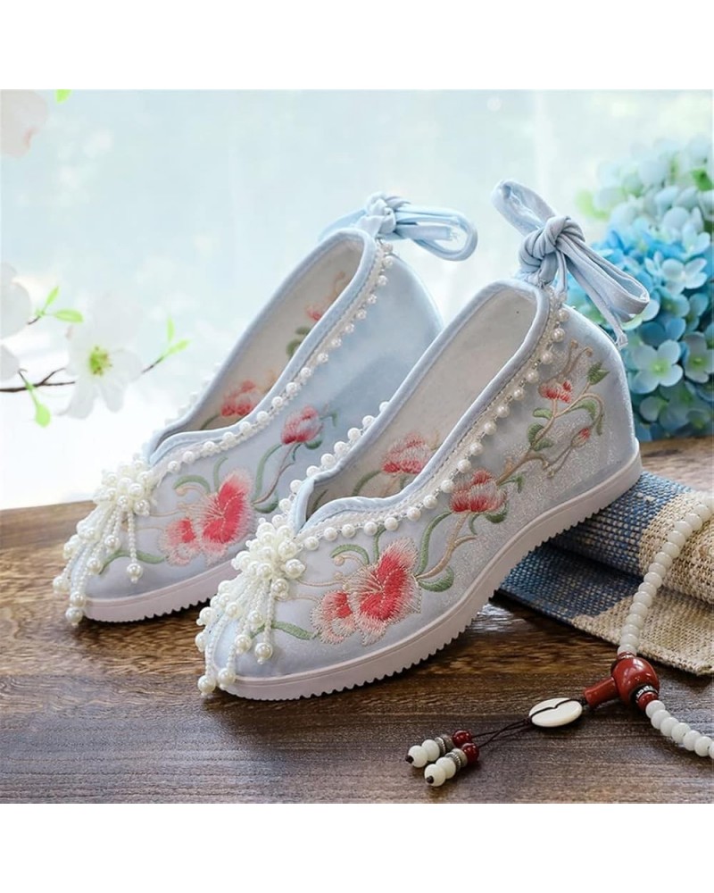 Floral Embroidery Wedge Shoes Pearls Tassels Chinese Wedding Cheongsam Hanfu Oriental Ancient Women Round Toe 40 Blue $25.56 ...