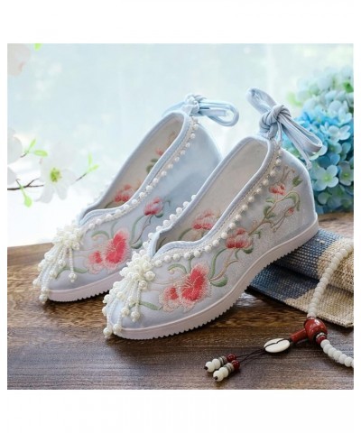 Floral Embroidery Wedge Shoes Pearls Tassels Chinese Wedding Cheongsam Hanfu Oriental Ancient Women Round Toe 40 Blue $25.56 ...