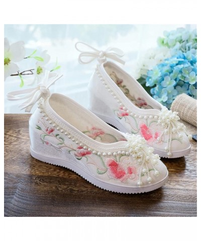 Floral Embroidery Wedge Shoes Pearls Tassels Chinese Wedding Cheongsam Hanfu Oriental Ancient Women Round Toe 40 Blue $25.56 ...