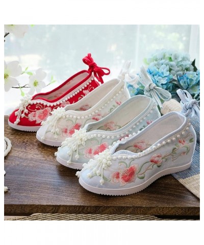 Floral Embroidery Wedge Shoes Pearls Tassels Chinese Wedding Cheongsam Hanfu Oriental Ancient Women Round Toe 40 Blue $25.56 ...