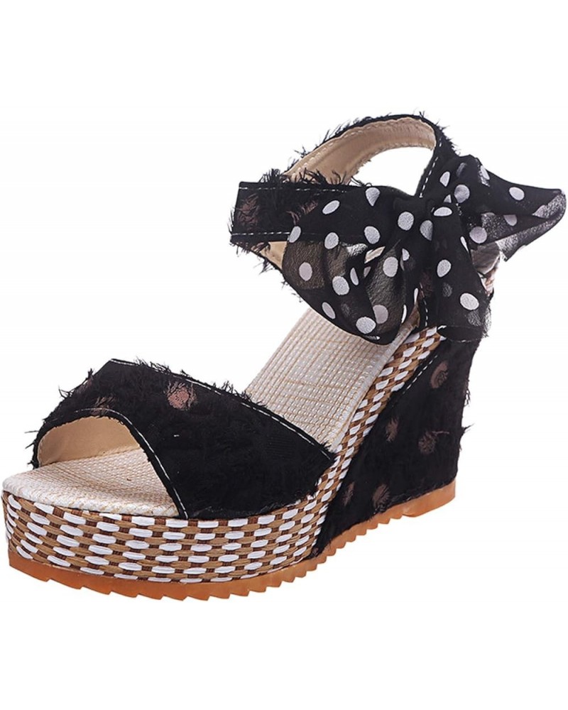 Dot Sandals Lace-up Shoes Heel Ladies Fashion Footwear Wedges Platform Women's Women's Womens Flat Sandals Size 9 1/2 Black $...