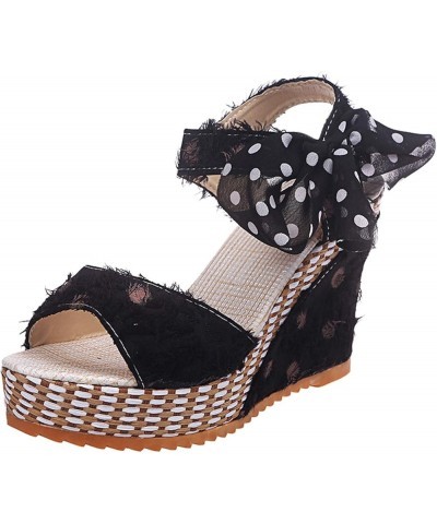 Dot Sandals Lace-up Shoes Heel Ladies Fashion Footwear Wedges Platform Women's Women's Womens Flat Sandals Size 9 1/2 Black $...