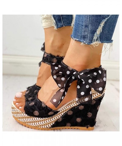 Dot Sandals Lace-up Shoes Heel Ladies Fashion Footwear Wedges Platform Women's Women's Womens Flat Sandals Size 9 1/2 Black $...