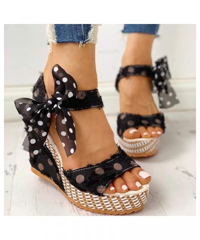 Dot Sandals Lace-up Shoes Heel Ladies Fashion Footwear Wedges Platform Women's Women's Womens Flat Sandals Size 9 1/2 Black $...