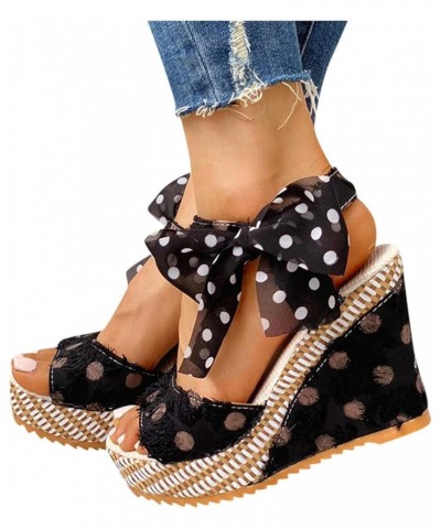 Dot Sandals Lace-up Shoes Heel Ladies Fashion Footwear Wedges Platform Women's Women's Womens Flat Sandals Size 9 1/2 Black $...