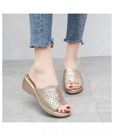 Women's Flat Slide Sandals Fashion Spring and Summer Women Sandals Hollow Rhinestone Open Toe Wedge Slippers (Gold, 8.5) Rose...