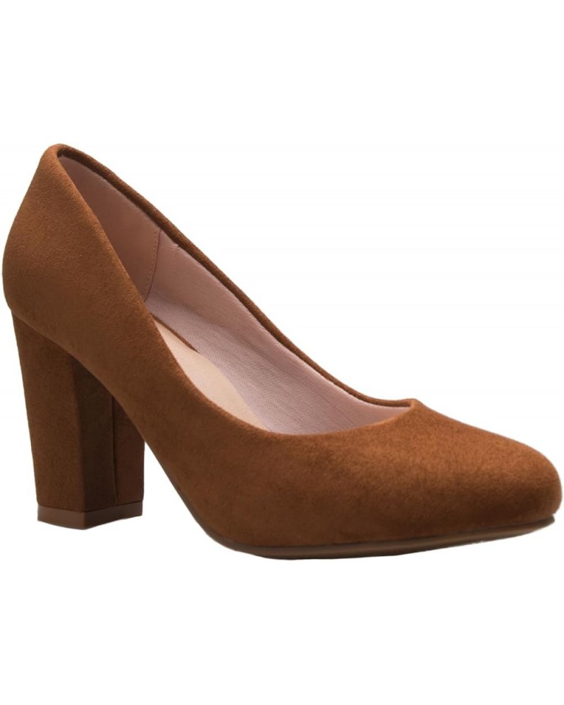 Women's Classic Round-Toe Platform Pumps High Block Heel - Adorable, Comfortable Tan Suede $16.10 Boots