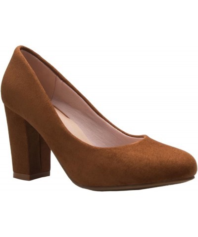 Women's Classic Round-Toe Platform Pumps High Block Heel - Adorable, Comfortable Tan Suede $16.10 Boots