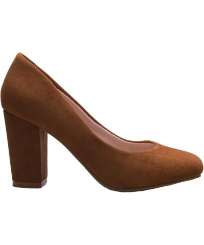 Women's Classic Round-Toe Platform Pumps High Block Heel - Adorable, Comfortable Tan Suede $16.10 Boots