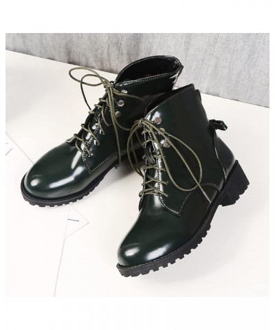 Women Mid Heel Ankle Boots Block Heel Party Booties Lace Up Round Toe Casual Booties Bows, Size 2-11.5 Green $34.97 Boots