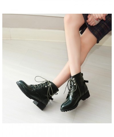 Women Mid Heel Ankle Boots Block Heel Party Booties Lace Up Round Toe Casual Booties Bows, Size 2-11.5 Green $34.97 Boots