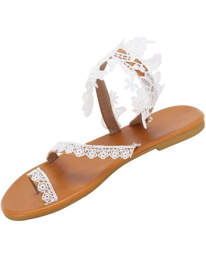 Womens Sandals For Work Women Lace Sandals, White Flat Sandals, Boho Sandals, Beach Sandals, Off White Lace Wedd2 White $12.4...