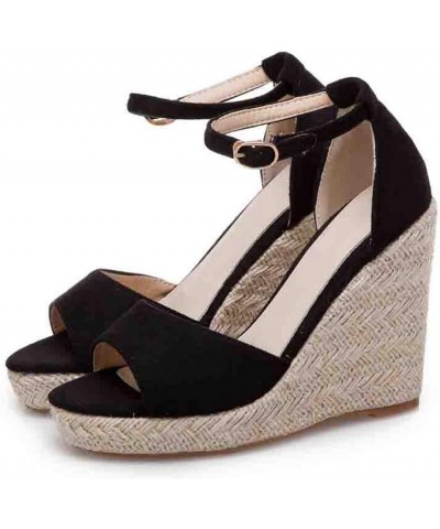 Women's Espadrille Wedge Sandals Open Toe Buckle Ankle Strap Chunky High Heel Platform Dress Sandal Black $26.95 Sandals