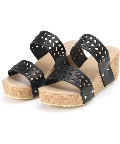 Women'S Wedges Straw Shoes, Summer Open Toe Ankle Strap Sandals, Fashion Chunky Heels Roman Sandals D-black $17.80 Outdoor Shoes