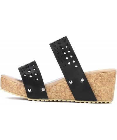 Women'S Wedges Straw Shoes, Summer Open Toe Ankle Strap Sandals, Fashion Chunky Heels Roman Sandals D-black $17.80 Outdoor Shoes