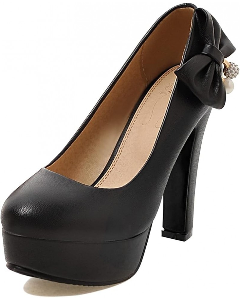 Round Toe High Heels Women Slip On Wedding Shoes Black 2 $27.82 Pumps