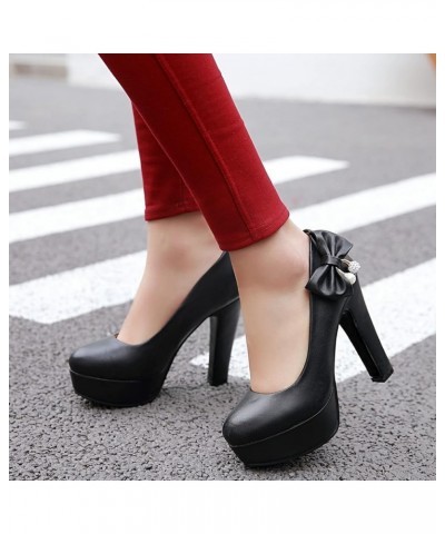 Round Toe High Heels Women Slip On Wedding Shoes Black 2 $27.82 Pumps