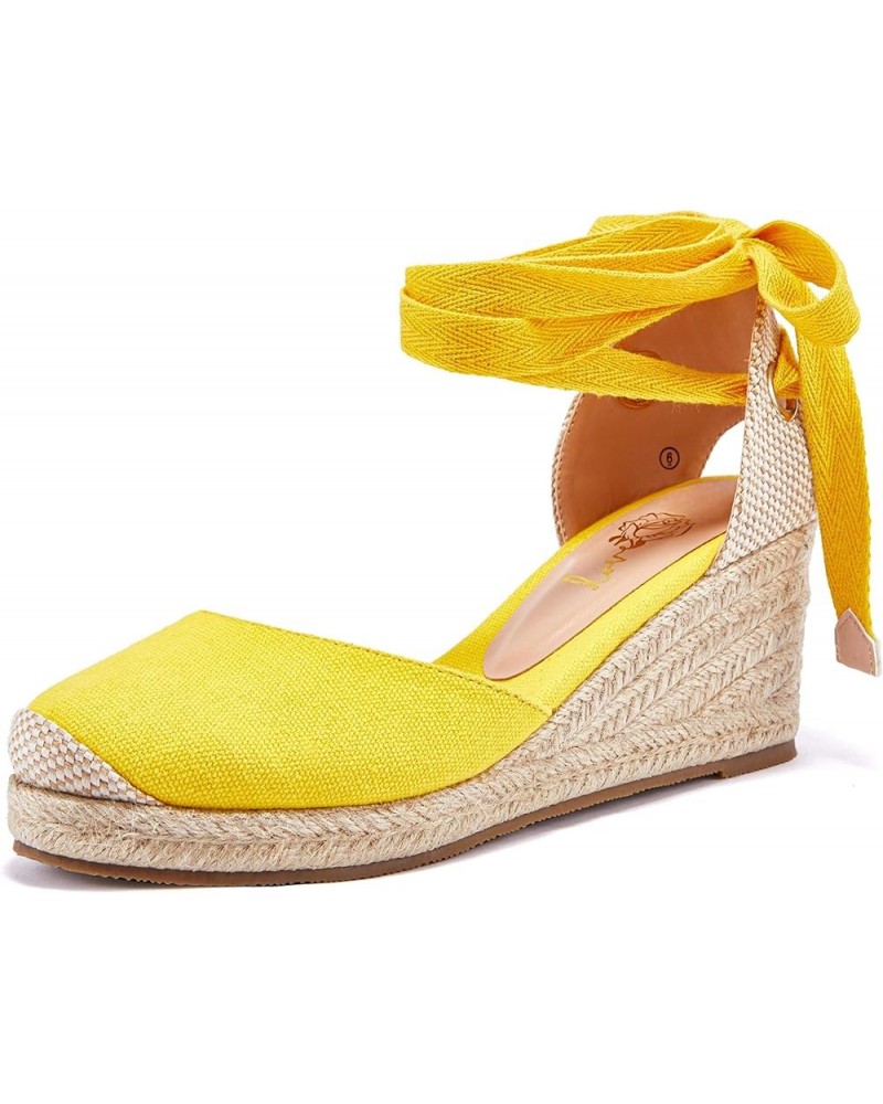 Womens Platform Espadrille Sandals Lace Up Closed Toe Summer Wedge Sandals 1-yellow $22.54 Sandals