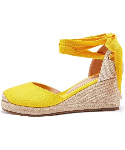 Womens Platform Espadrille Sandals Lace Up Closed Toe Summer Wedge Sandals 1-yellow $22.54 Sandals