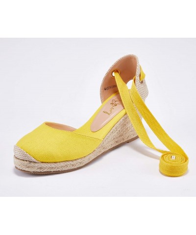 Womens Platform Espadrille Sandals Lace Up Closed Toe Summer Wedge Sandals 1-yellow $22.54 Sandals