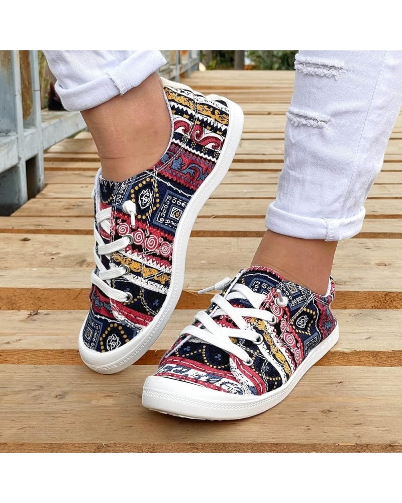 2023 Fashion Loafers for Women Flat Shoes,Floral Print Comfortable Lightwight Lace Up Canvas Breathable Walking Shoes Boat Sh...