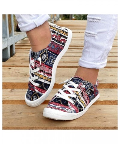 2023 Fashion Loafers for Women Flat Shoes,Floral Print Comfortable Lightwight Lace Up Canvas Breathable Walking Shoes Boat Sh...