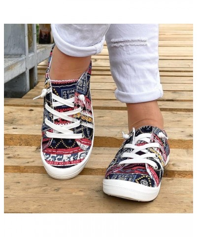 2023 Fashion Loafers for Women Flat Shoes,Floral Print Comfortable Lightwight Lace Up Canvas Breathable Walking Shoes Boat Sh...