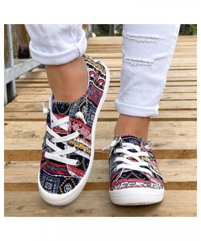 2023 Fashion Loafers for Women Flat Shoes,Floral Print Comfortable Lightwight Lace Up Canvas Breathable Walking Shoes Boat Sh...