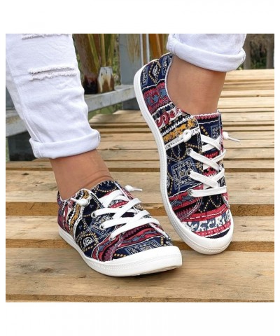 2023 Fashion Loafers for Women Flat Shoes,Floral Print Comfortable Lightwight Lace Up Canvas Breathable Walking Shoes Boat Sh...