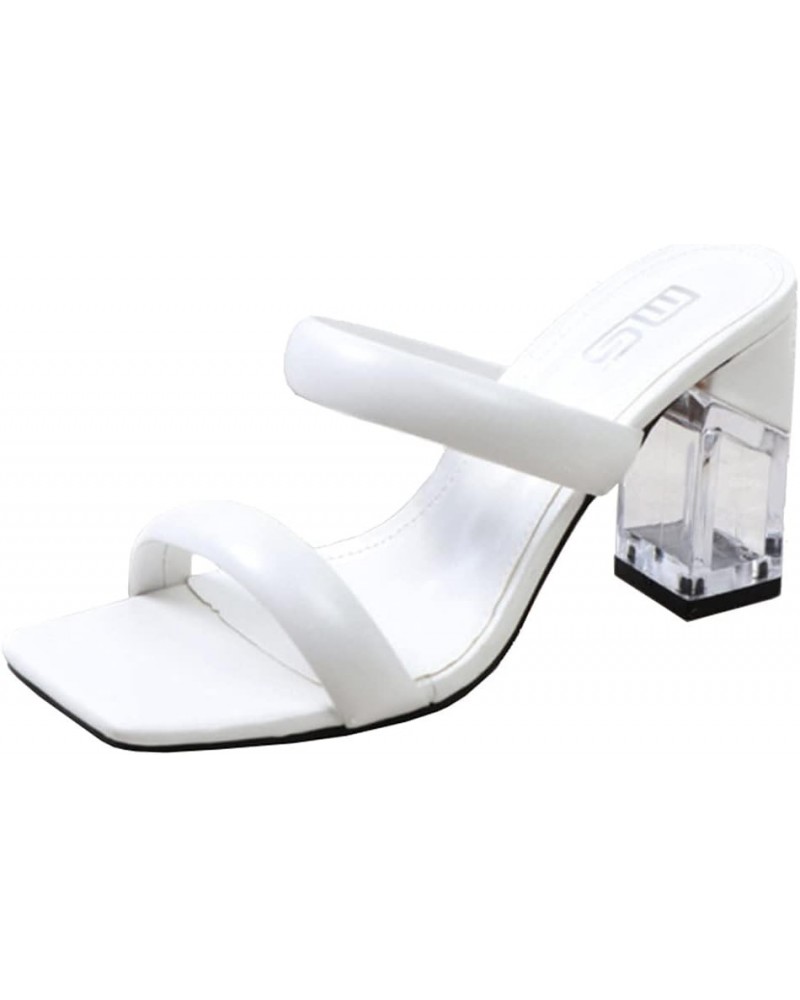 Fashion Summer Shoes Women Slip on Sandals Block High Heels 154 White $21.55 Sandals