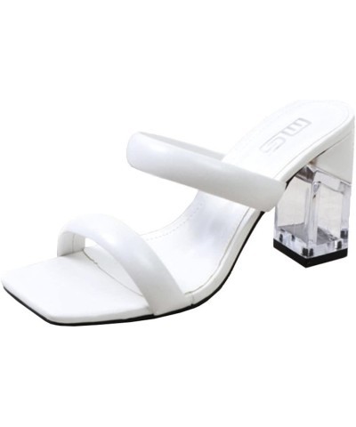 Fashion Summer Shoes Women Slip on Sandals Block High Heels 154 White $21.55 Sandals