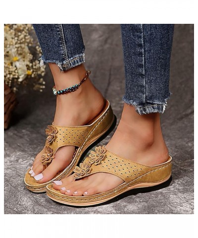 Flip Flops Women sandals For Women 2023 Size 12 Flats For Women Wide Width Strappy sandals Brown sandals Women Flats F J-khak...