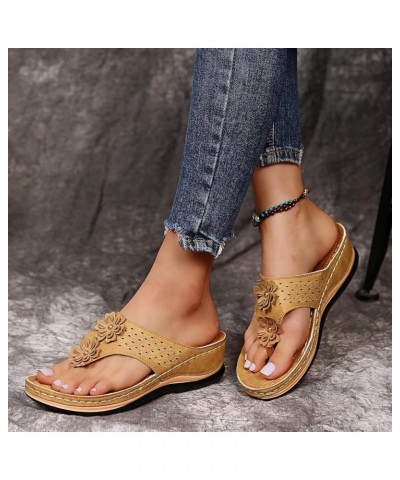 Flip Flops Women sandals For Women 2023 Size 12 Flats For Women Wide Width Strappy sandals Brown sandals Women Flats F J-khak...