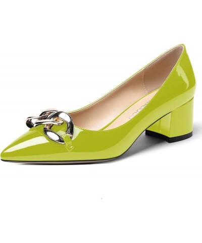 Women's Fashion Patent Office Solid Slip On Metal Chain Pointed Toe Chunky Low Heel Pumps Shoes 2 Inch Yellow Green $42.04 Pumps