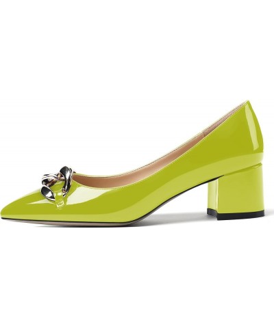 Women's Fashion Patent Office Solid Slip On Metal Chain Pointed Toe Chunky Low Heel Pumps Shoes 2 Inch Yellow Green $42.04 Pumps