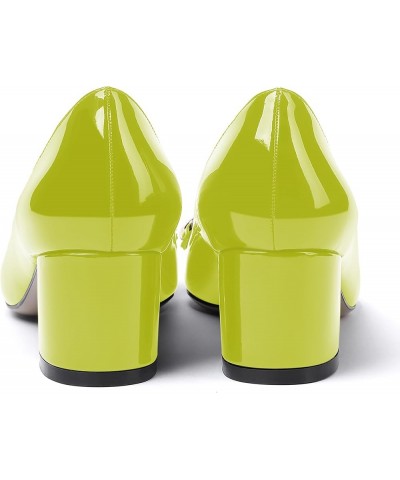 Women's Fashion Patent Office Solid Slip On Metal Chain Pointed Toe Chunky Low Heel Pumps Shoes 2 Inch Yellow Green $42.04 Pumps