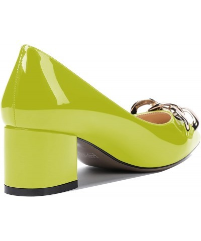 Women's Fashion Patent Office Solid Slip On Metal Chain Pointed Toe Chunky Low Heel Pumps Shoes 2 Inch Yellow Green $42.04 Pumps