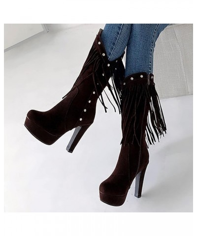 Women's Foreign Trade Large Size Tassel Side Zipper Platform Ultrahigh Heel Medium Boots Thigh High Wide Calf Boots for Women...